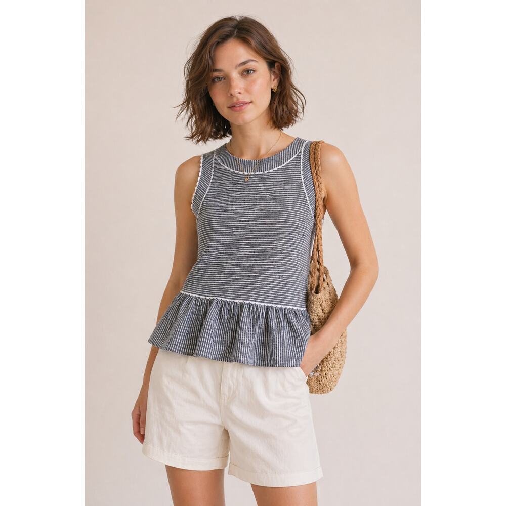Altar’d State Striped Scallop Detail Sleeveless Peplum Top Medium
